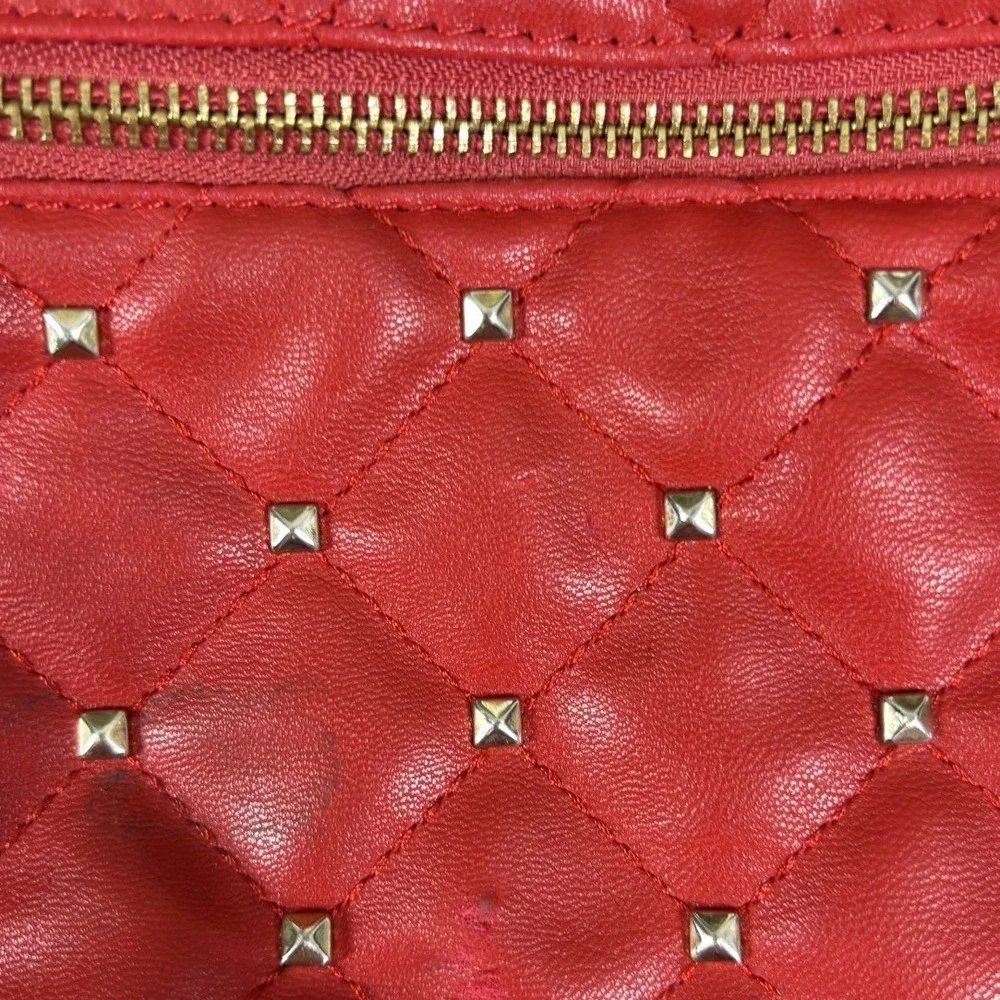 Badgley Mischka Backpack Womens Small Red Quilted Studded‎ BM Logo Edgy Designer